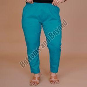 Ladies Blue Cotton Lycra Pant