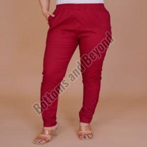 Ladies Dark Red Cotton Lycra Pant