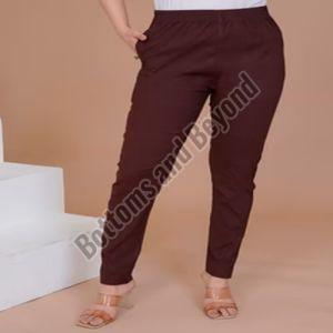 Ladies Maroon Cotton Lycra Pant