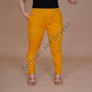 Ladies Mustard Cotton Lycra Pant