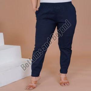 Ladies Navy Blue Cotton Lycra Pant