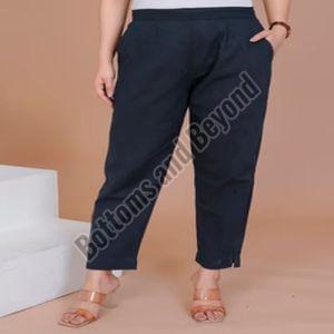 Ladies Navy Blue Cotton Pant