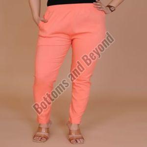 Ladies Peach Cotton Lycra Pant
