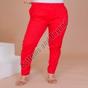 Ladies Red Cotton Lycra Pant