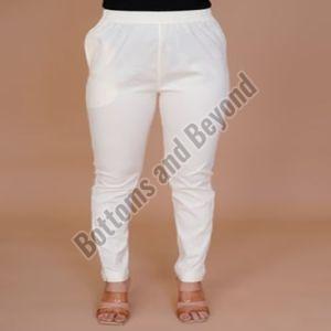 Ladies White Cotton Lycra Pant