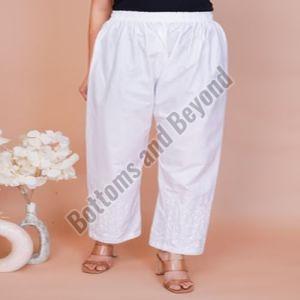 Ladies White Embroidery Wide Leg Pant