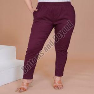 Ladies Wine Cotton Lycra Pant