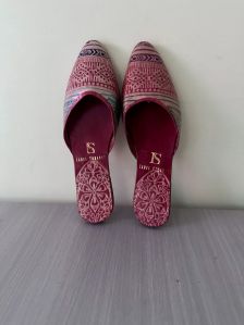 Maroon Chitrakari Leather Ladies Mules