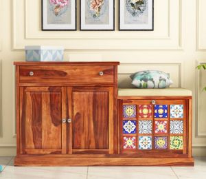 Wooden Shoe Rack with Cushion Seating