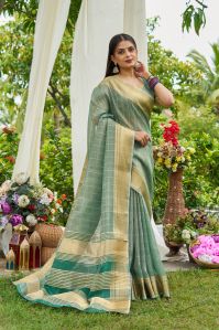 Ladies Firozy Mosqus Tissue Sarees
