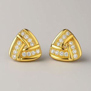 18 Kt Elegant Gold Trillion Cut Lab Grown Diamond Stud Earrings
