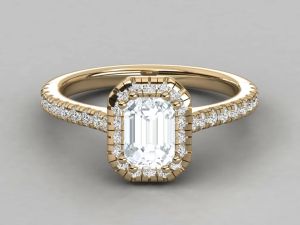 Ladies 18kt Gold Luxury Emerald Cut Diamond Ring