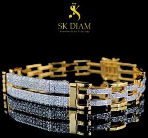 Mens 18kt Gold Lab Grown Diamond Bracelet
