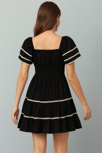 Black Smocked Waist Mini Dress
