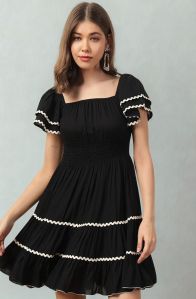 Black Smocked Waist Mini Dress