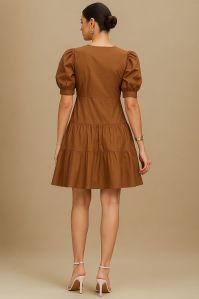 Round Neck Puff Sleeves Mini Dress