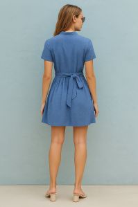Blue Round Neck Mini Dress