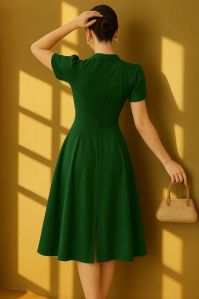 V Neck Green Midi Dress