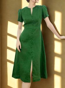 V Neck Green Midi Dress