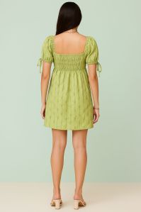 Green Puff Sleeve Mini Dress