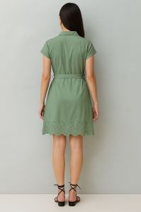 Green Knee Length Shirt Dress