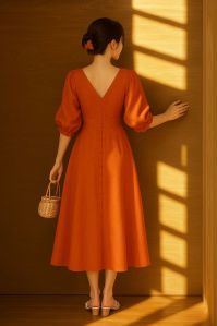 V Neck Orange Maxi Dress