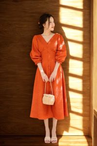 V Neck Orange Maxi Dress