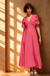 V Neck Pink Maxi Dress