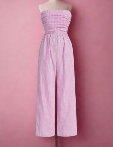 Pink Off Shoulder Stripes Jumpsuit
