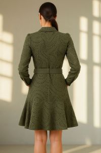 Olive Green Knee Length Mini Dress