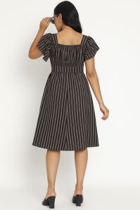 Strip Fit Flare Midi Dress
