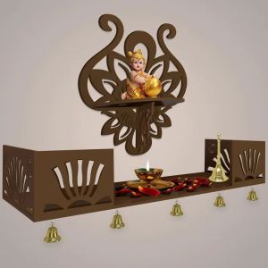 Krishna Brown Wooden Shelf Temple