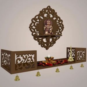 Hanumanji Brown Wooden Shelf Temple