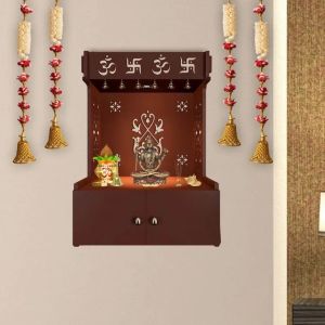 Om Swastik Symbol Brown Wooden Temple