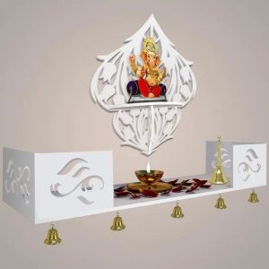 Ganesha White Wooden Shelf Temple