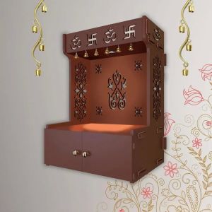 Om Swastik Symbol Brown Wooden Temple