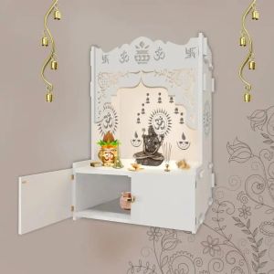 om swastik kalash symbol white wooden temple