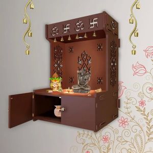 Om Swastik Symbol Brown Wooden Temple
