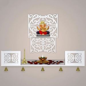 Engineered White Wooden Shelf Temple