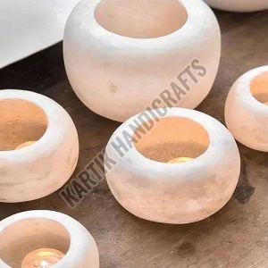Round White Alabaster Marble Candle Holder