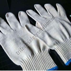 Full Fingered Off White Cotton Knitted Gloves