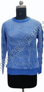 Blue Wool Round Neck Ladies Sweater