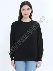 Fleece Pullover Women Plain Black Cotton Sweatshirt