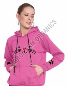 Full Sleeves Hooded Neck Ladies Light Pink Cotton Hoodie