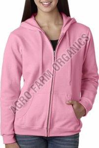 Ladies Plain Pink Cotton Hoodies