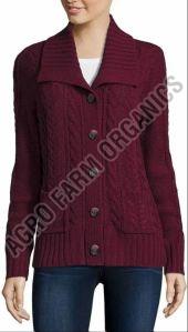 Maroon Pinaque Button Ladies Woolen Sweater
