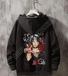 Men Black Printed Pullover Hoodie