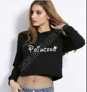 Women Black Crop Hoodies