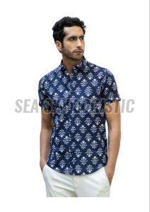 Mens Printed Cotton Short Sleeve Shirt