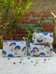 Multicolor Hand Block Printed Cotton Pouch Set